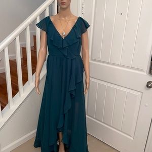 EMERALD GREEN MAXI CHIFFON RUFFLE DRESS